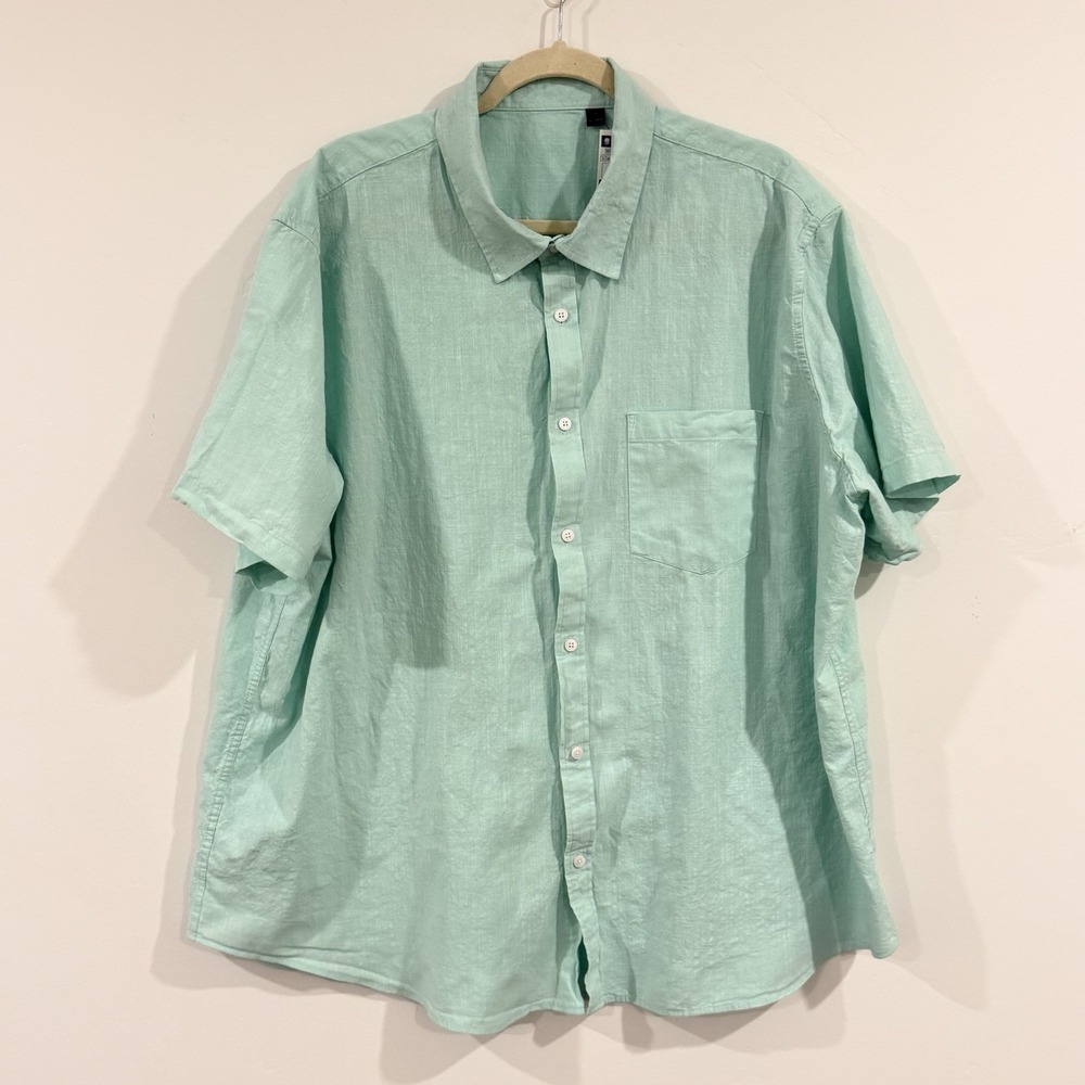 Italy 100% Mens Linen Short 3XL Mint Green Spa Button Up Coastal‎ Resort Beach